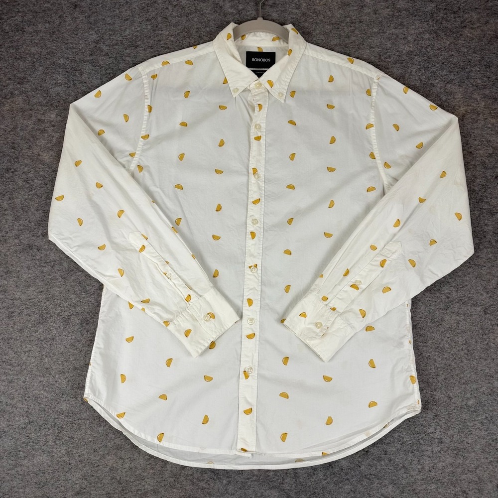 Bonobos Button Down Shirt Long Sleeve Taco Print Standard White Mens Medium M